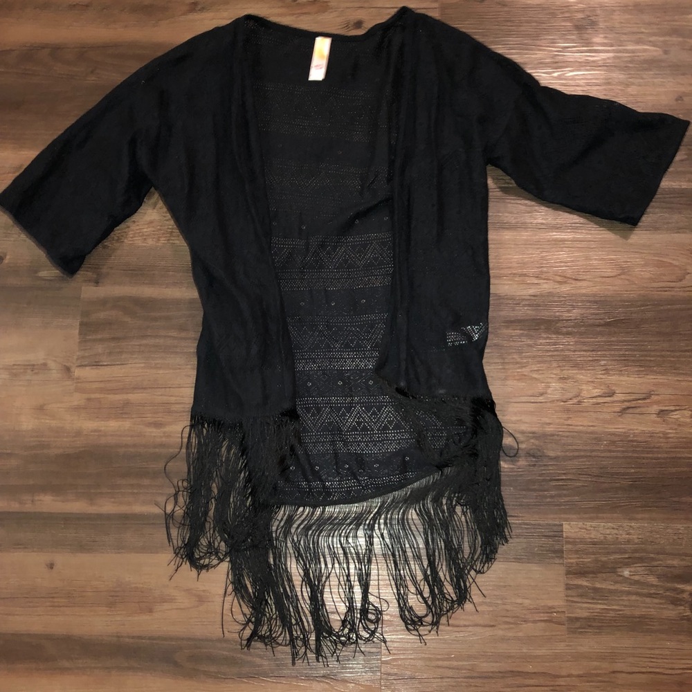 Black Kimono with cutout details and fringe